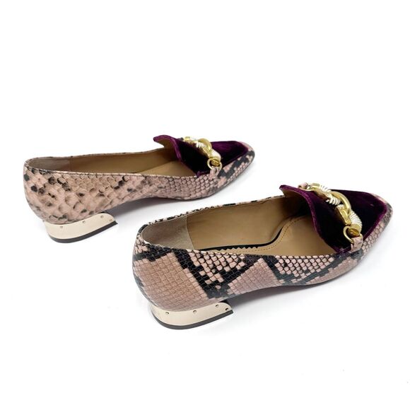 TORY BURCH Jessa Purple Velvet Pink Snake Reptile Heeled Loafer Size 7C - Picture 9 of 13